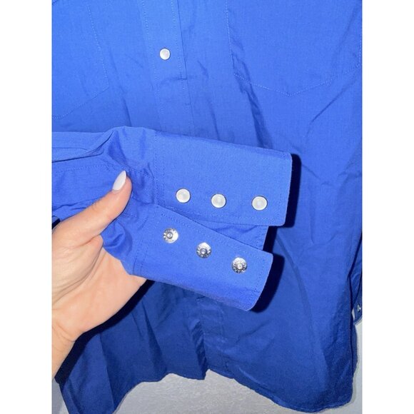 Vtg. White Horse Ranch Western Shirt Button Down Size Large Blue Pearl Snap 2A - Picture 2 of 6